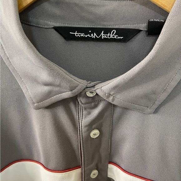 Travis Mathew Size XL Men’s Polo Gray with White Stripe Golf Casual Active Wear - Picture 3 of 7